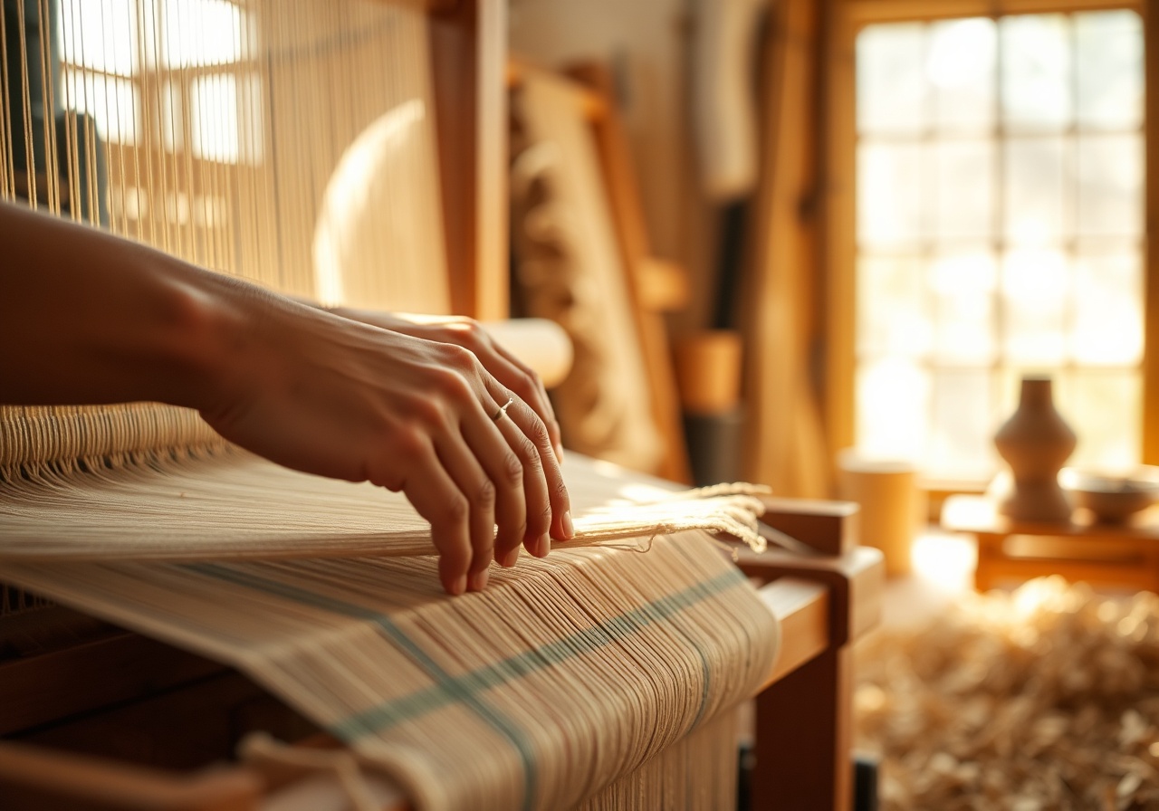 Ceramicist working at a pottery wheel in a sunlit studio