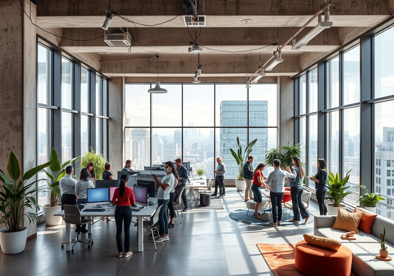 LinkFlux team collaborating in a bright, modern office space